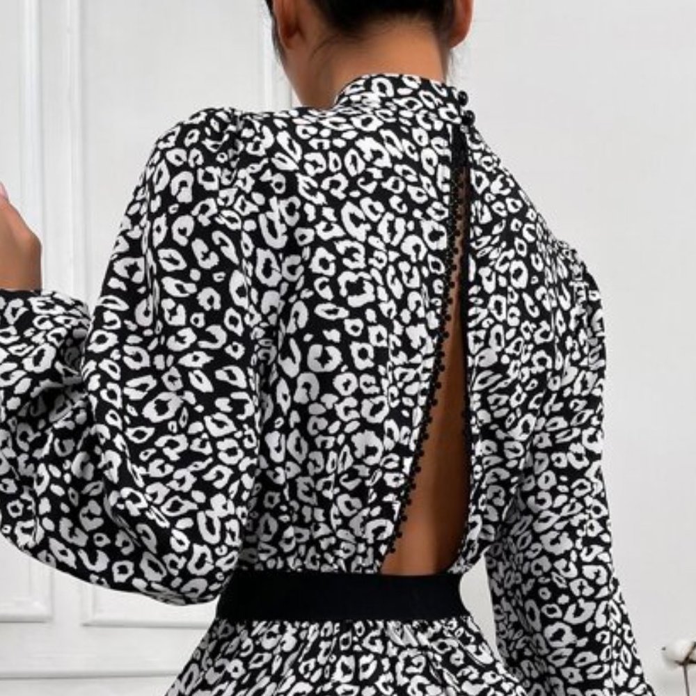 Leopard Print Keyhole Back Guipure Lace Trim Layer - Picture 3 of 8